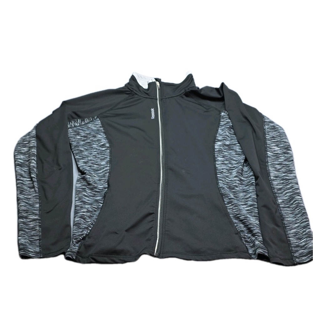 Reebok‎ Women's XL Black Gray Full Zip Track Jacket Activewear Lightweight